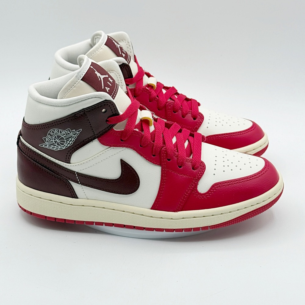 Jordan Air Jordan 1 Mid Size 8.5 Womens Sail/Dark Team Red BQ6472-119, NEW